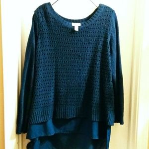 Navy Layered Wool and Chiffon Sweater (XL)